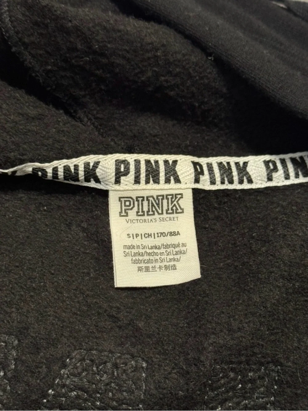 Victoria’s Secret PINK Black Sequin Full Zip Hoodie Gold Silver Bling Size Small - Picture 4 of 4